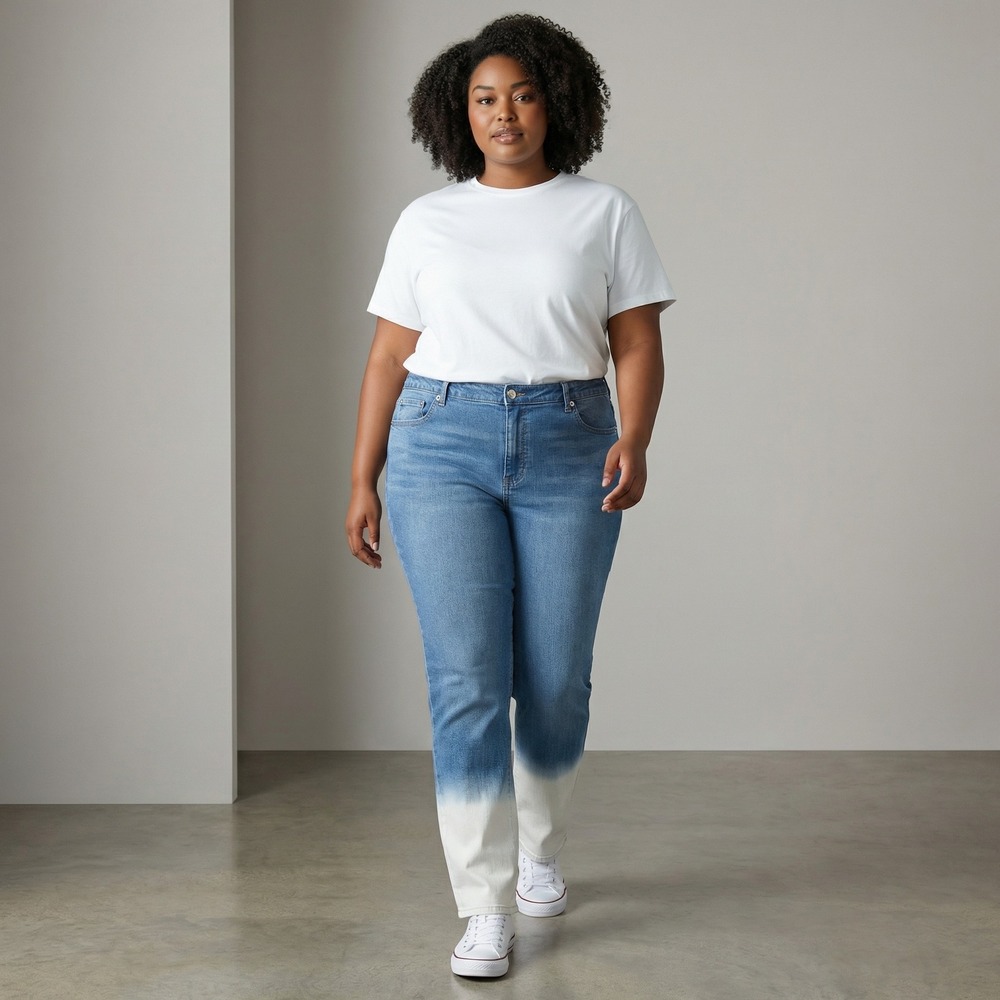 Crown & Ivy High Rise Vintage Straight‎ Jeans Blue White Dip Dye Ombre 18W Ankle